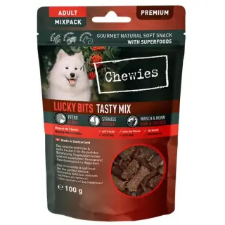 Chewies Lucky Bits Adult Tasty Mix - konina & struś & kurczak & jeleń 100g-1553689