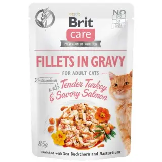 Brit Care Cat Fillets In Gravy Tender Turkey & Savory Salmon saszetka 85g-1364952