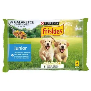 Friskies Dog Junior Kurczak i groszek w galaretce saszetki 4x100g-1404802