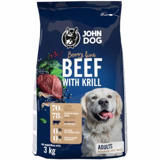 John Dog wołowina kryl 3kg Ś/D rasy bezbożowa - karma dla psów